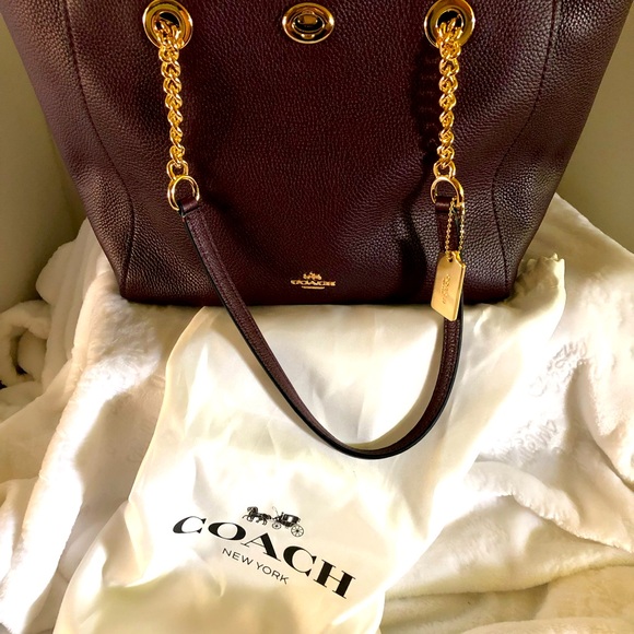 COACH OXBLOOD SOFT PEBBLED LEATHER TOTE - Picture 1 of 9
